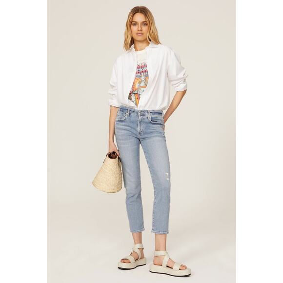 Citizens of Humanity Ella Mid Rise Slim Crop Distressed Denim Blue Jeans Size 25 - Picture 4 of 16